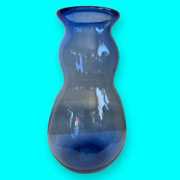 Vintage Handblown Art Glass Vase Blue Bubbles - 12” Tall - Picture 2 of 6